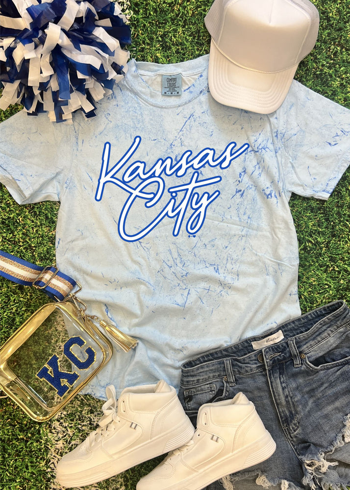 Kansas City Outline Script Tee Shirt (KCBB1034-DTF-BLUE)
