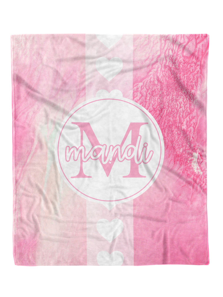 Pink Ocean Hearts Custom Minky Blanket (MINKY1283)