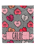 Checkered Candy Hearts Custom Minky Blanket (MINKY1290)