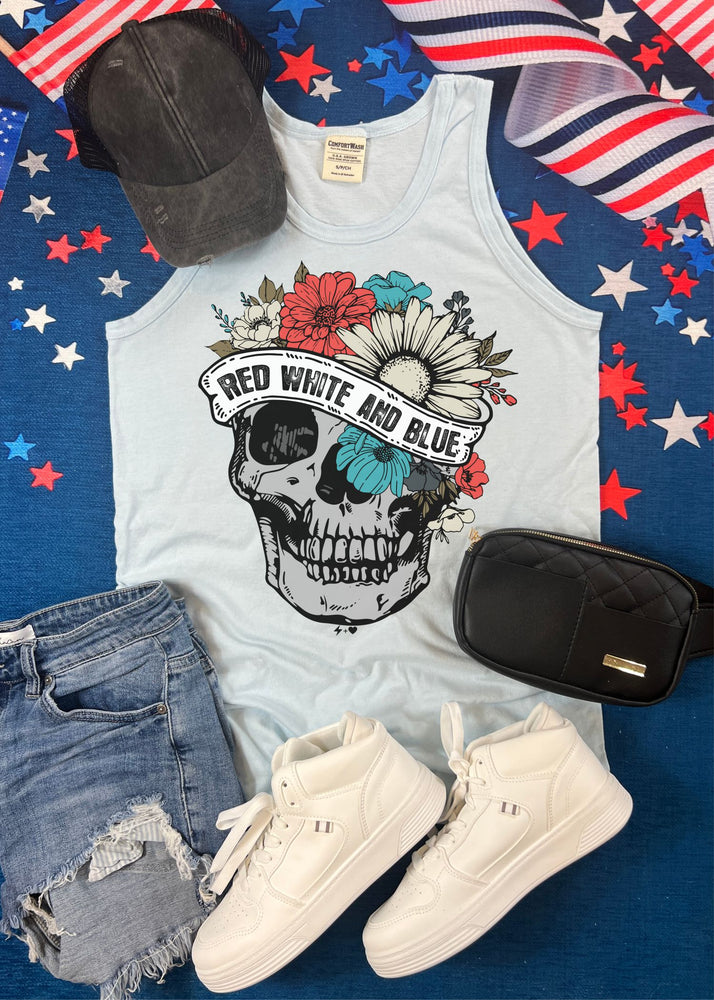 Red White and Blue Skull Graphic Tank (USA1019-DTG-TANK)