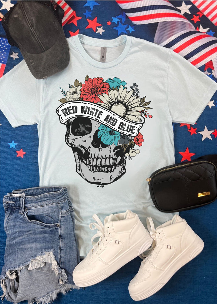 Red White and Blue Skull Graphic Tee (USA1019-DTG-TEE)