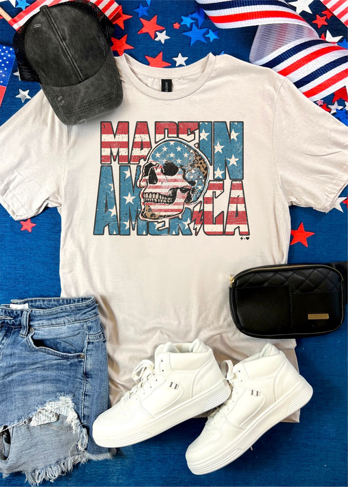 Made in America Flag Skull Graphic Tee  (USA1029-DTG-TEE)