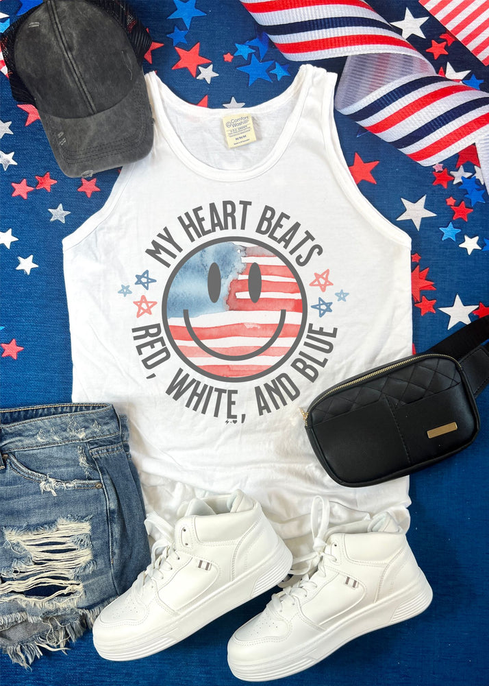 My Heart beats Red White and Blue Graphic Tank (USA1043-DTG-TANK)