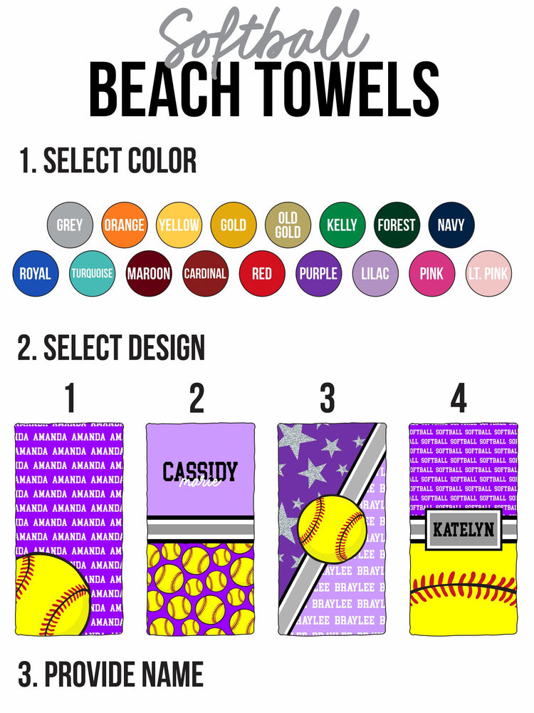 Custom Softball Name Repeat Beach Towel (BTOWEL1091)