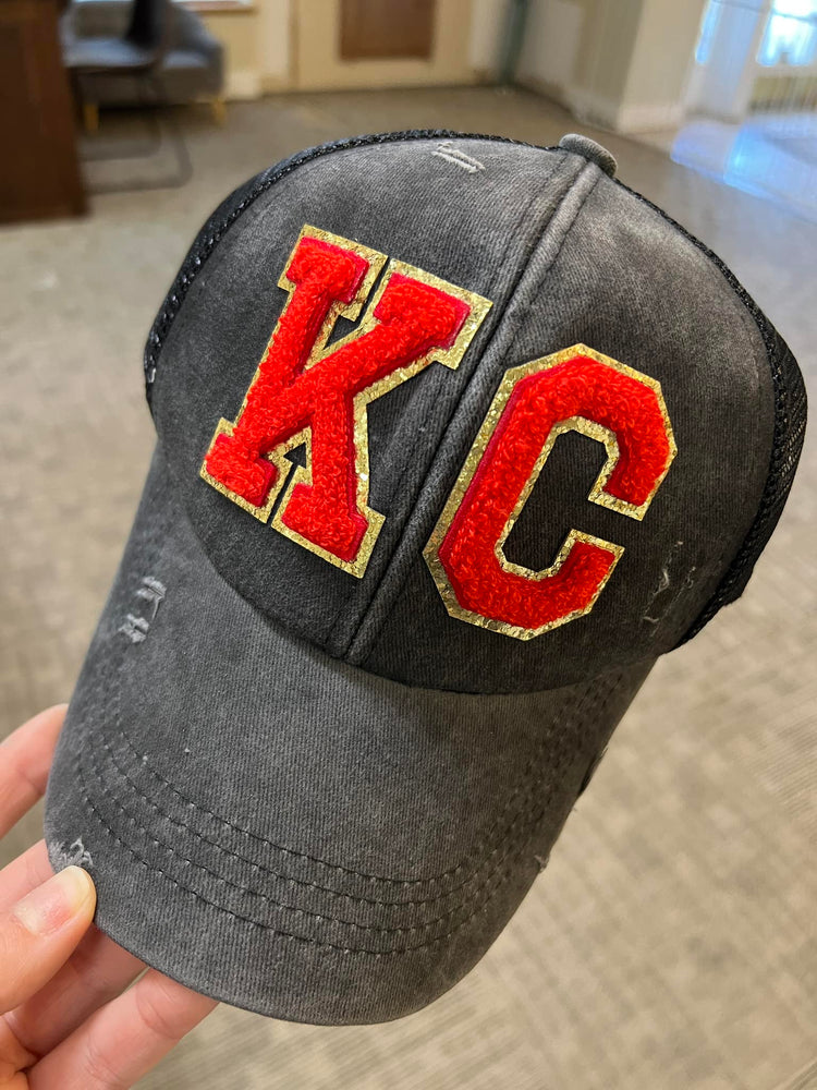 KC Chenille Patch BLACK Distressed High Pony Hats