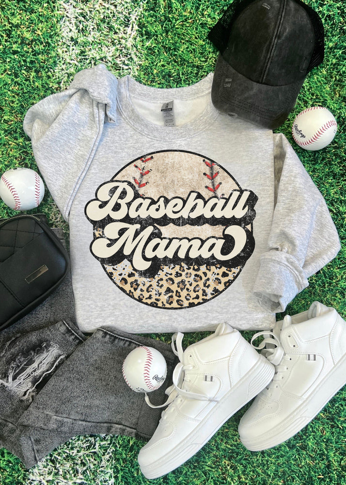 Baseball Mama Leopard Sweatshirt (BASEBALL1026-DTG-SS)