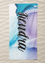 Blue Watercolor Custom Beach Towel (BTOWEL1032)