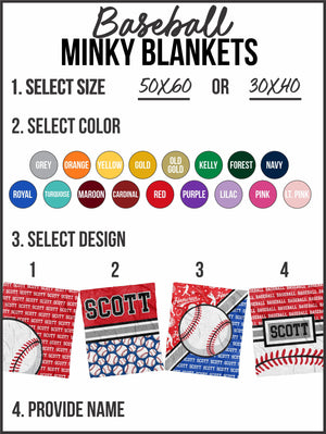 Baseball Action Minky Blanket (MINKY1170)