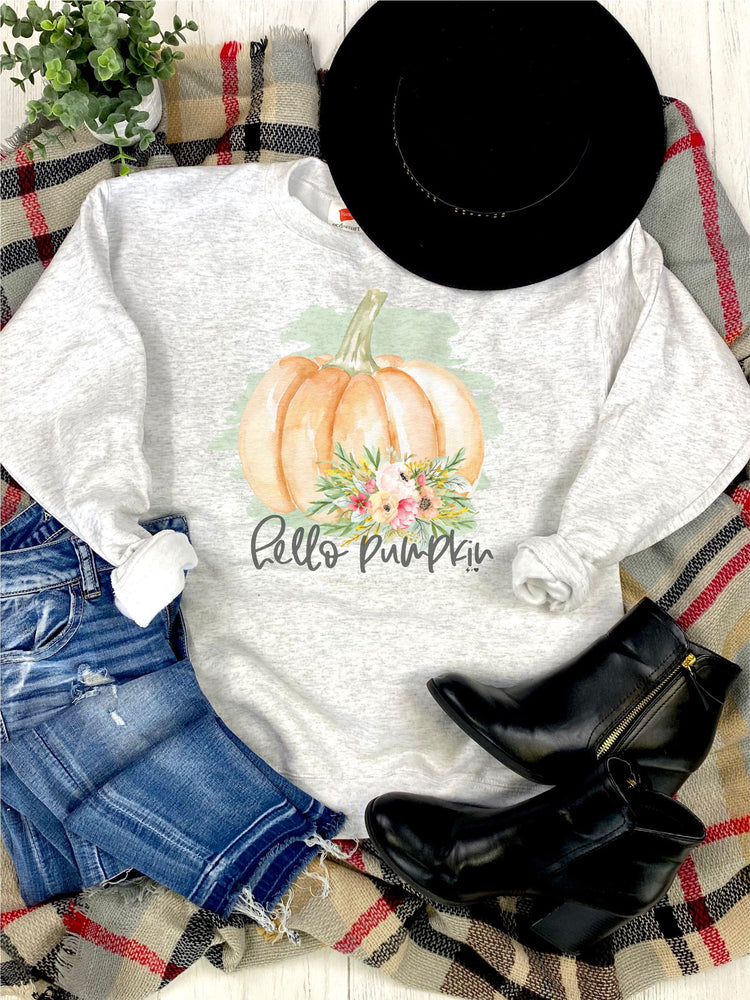 Watercolor Hello Pumpkin Fall Sweatshirt (FALL1007-DTG-SS)