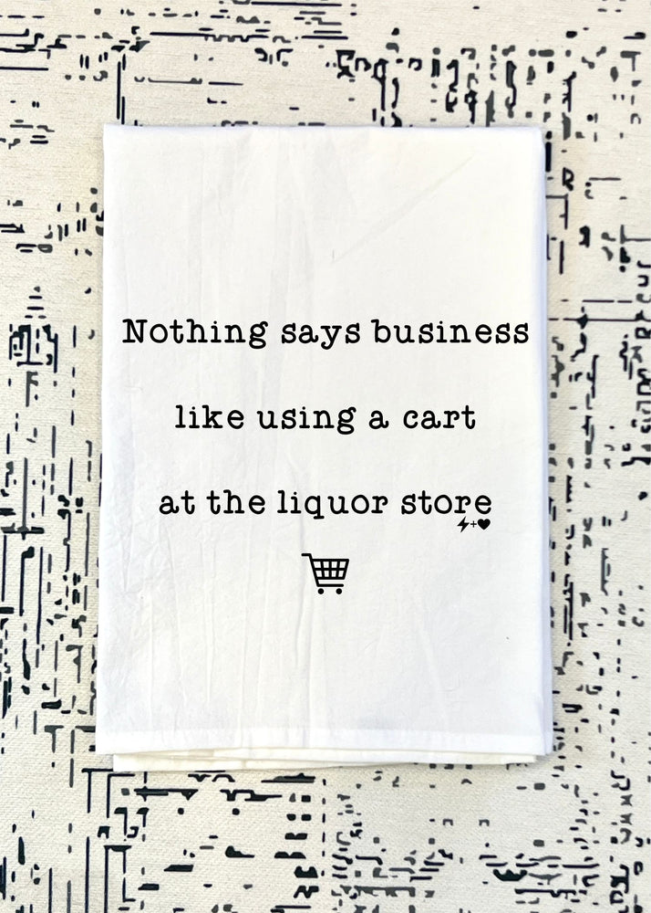 
            
                Load image into Gallery viewer, Using a cart at the liquor store Flour Sack Tea Towel (FSTT1047)
            
        