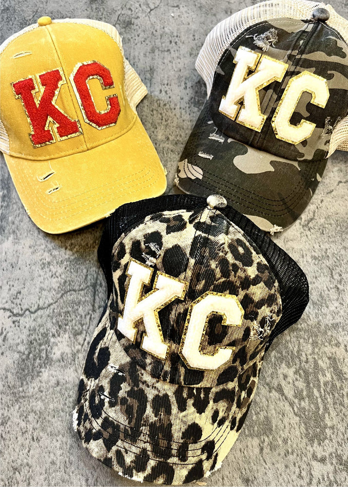 
            
                Load image into Gallery viewer, KC Chenille Patch Distressed High Pony Hats
            
        