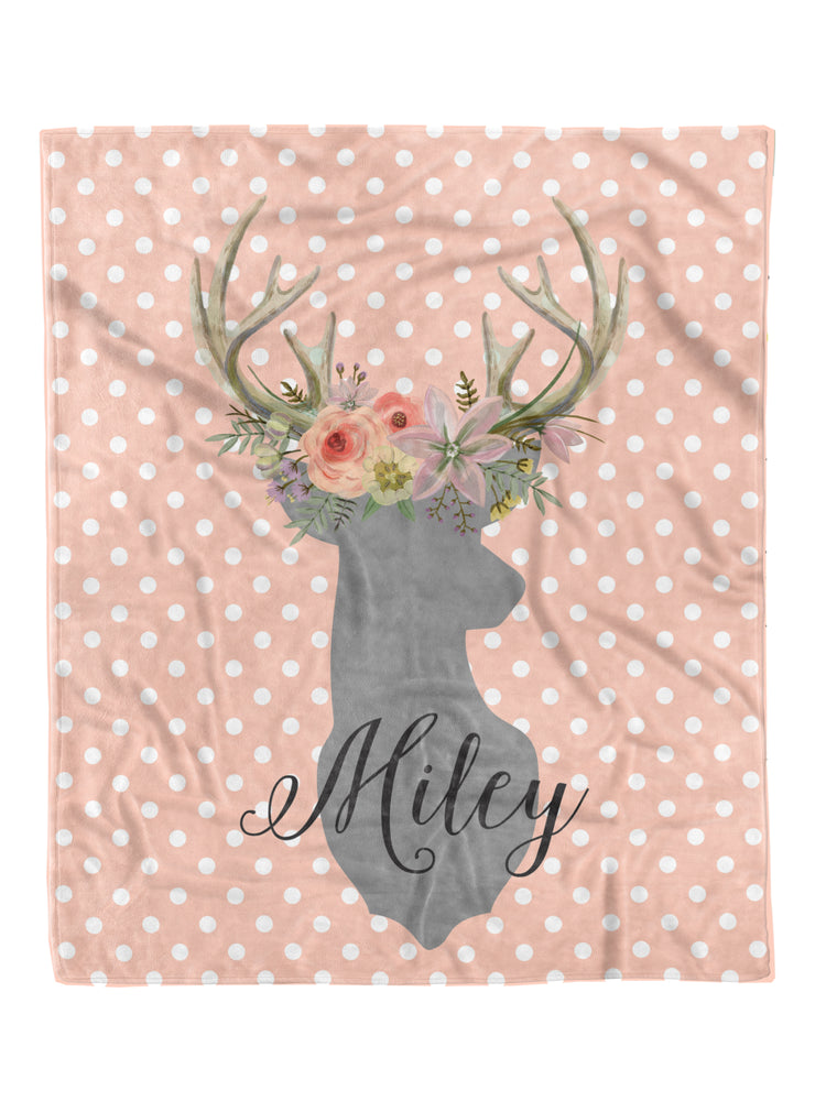 Polka Dot Deer Head Custom Minky Blanket (MINKY1006)