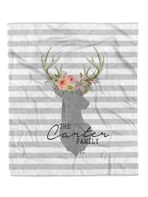 Stripe Floral Deer Head Custom Minky Blanket (MINKY1007)