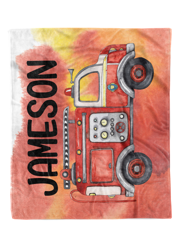 Watercolor Fire Truck Custom Minky Blanket (MINKY1024)