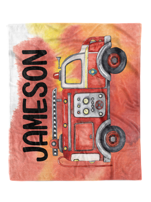 Watercolor Fire Truck Custom Minky Blanket (MINKY1024)