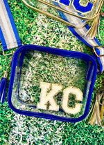 Blue Trim Clear Stadium Bag with Ivory KC