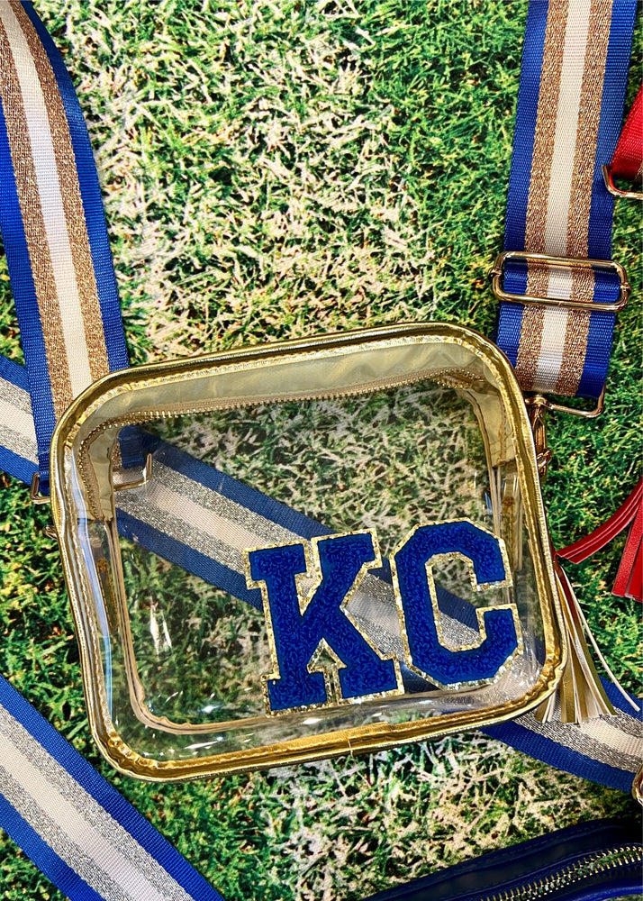 Gold Trim Clear Stadium Bag with Blue KC