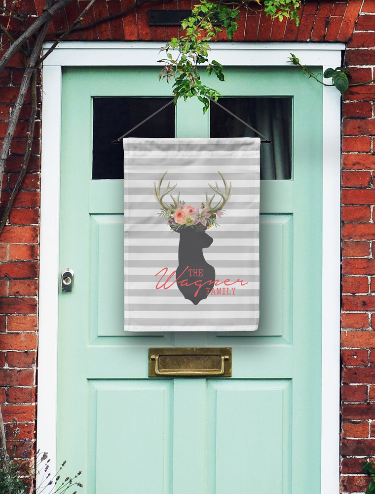 
            
                Load image into Gallery viewer, Rugby Stripe Deer Head Monogram Door Flag
            
        