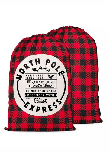 Custom Red Plaid Santa Sack (SS1002)