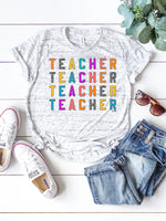 Teacher Color Block Tee Shirt (CAREER1001)