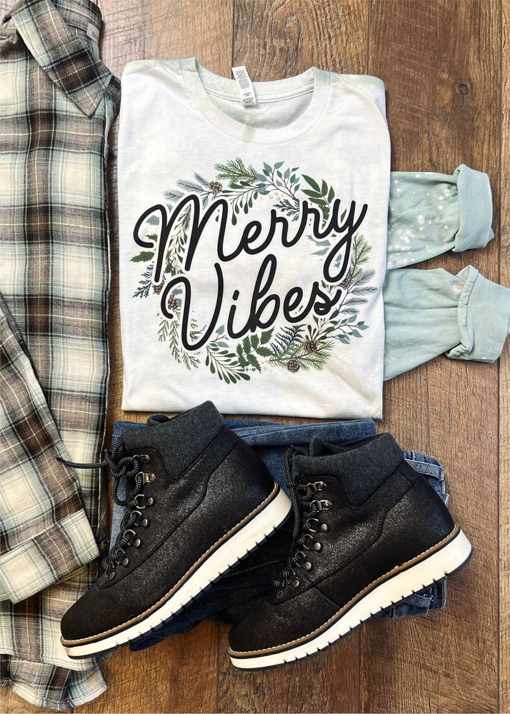 Merry Vibes Bleached Long Sleeve Christmas Tee (XMAS1050-DTG-LST)