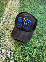 KC Royal Chenille Patch Black Distressed High Pony Hats