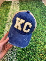 KC Ivory Chenille Patch Royal Distressed High Pony Hats