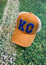 KC Royal Chenille Patch Mustard Distressed High Pony Hats